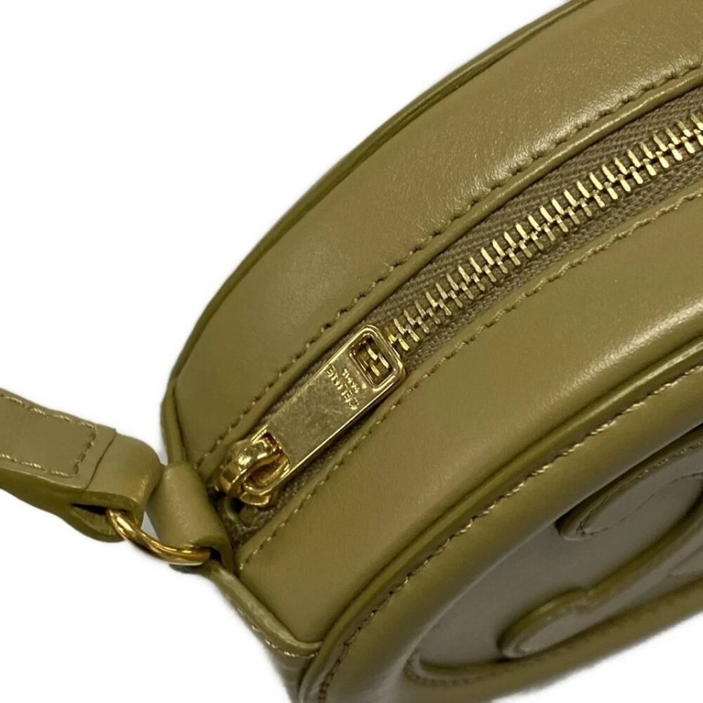 CELINE Crossbody Oval Purse Cuir Triomphe Khaki Smooth Calfskin 914-070125 - Picture 10 of 14